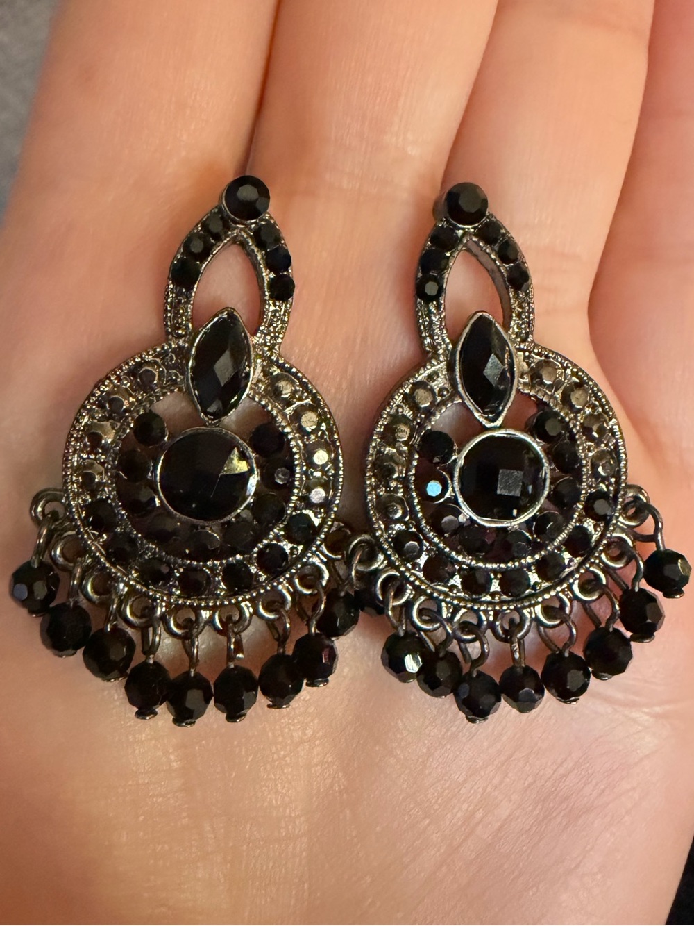 2/$30 Black Crystal Chandelier Drop Earrings - Women Jewelry